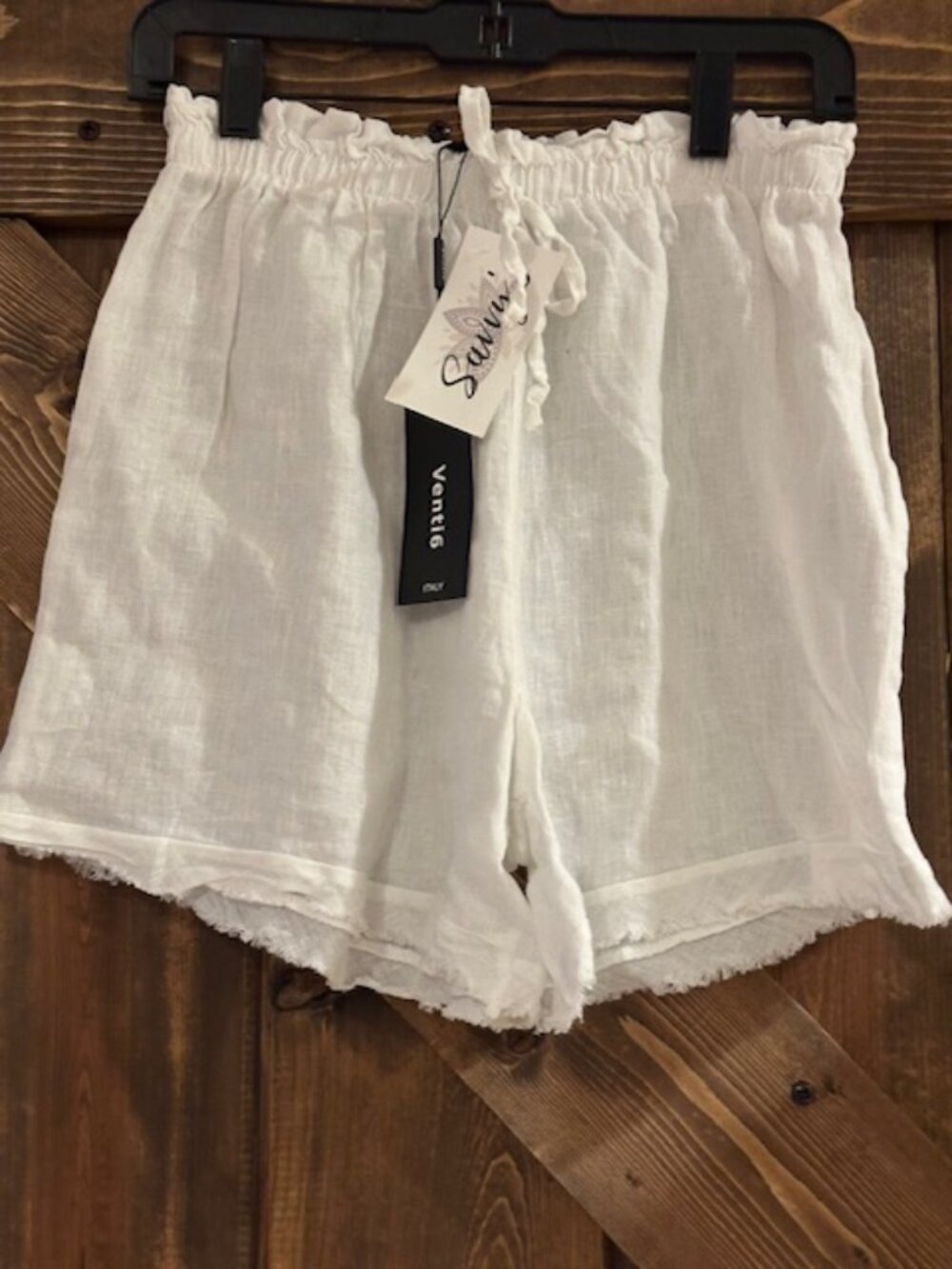 Venti6 Italy 100% Linen Shorts High Waisted Tie Closure White Raw Hem Womens Med